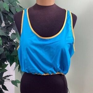 PSK Collective Blue Gold Colorblock Scoopneck Bra Top Drawstring Hem XL NWT